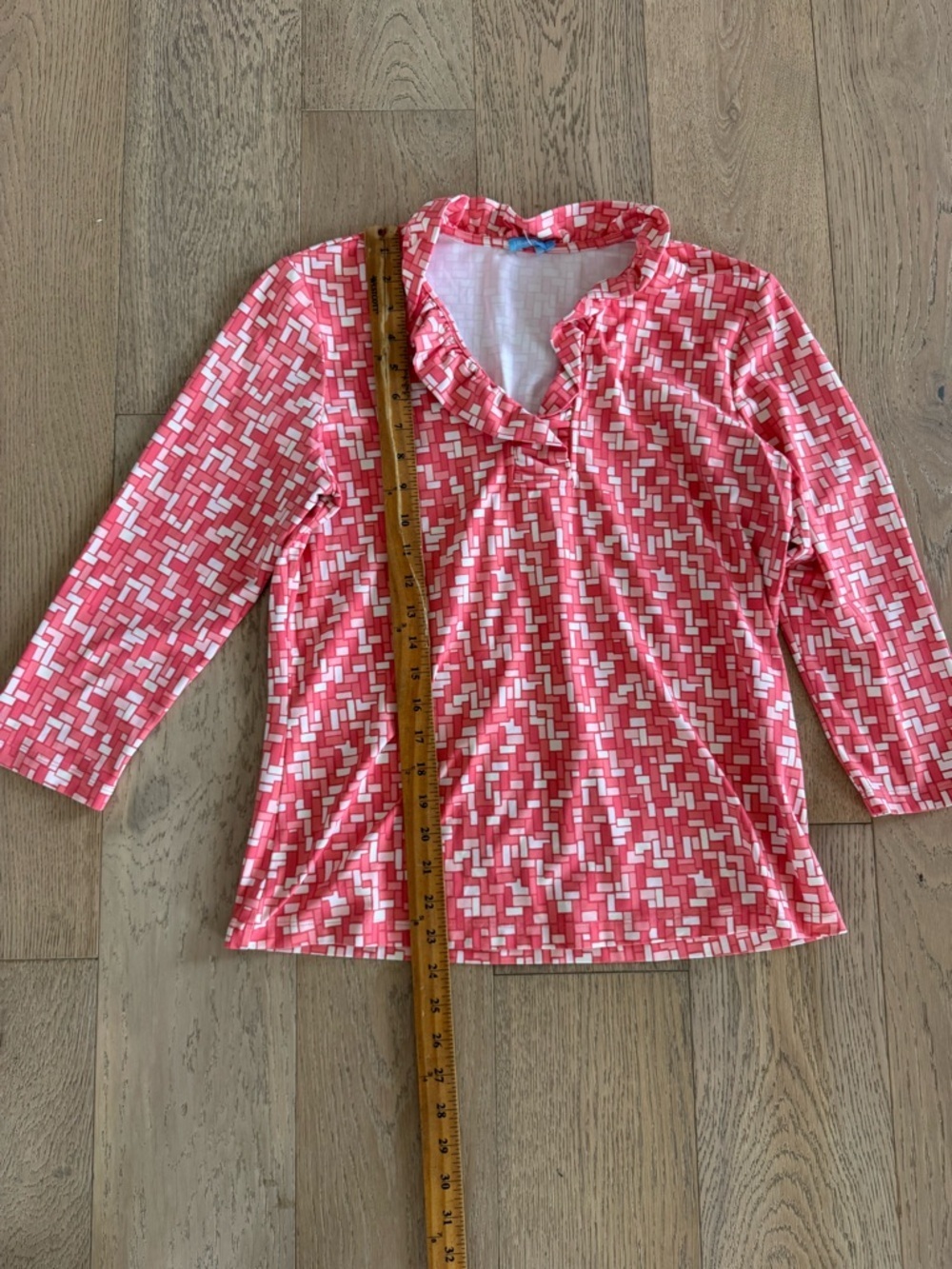 J. McLaughlin Womens 3/4 Sleeve Ruffle Neck Top Coral Pink Large - Picture 2 of 5